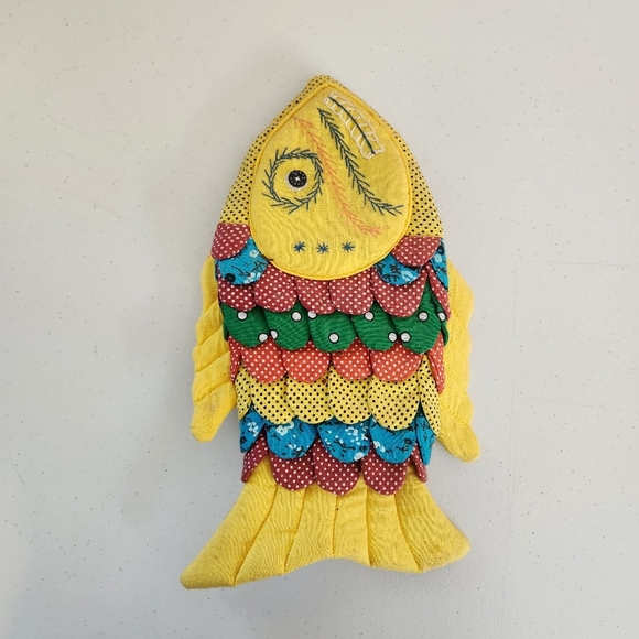 Vintage Yellow Tropical Fish Oven Mitt Potholder Victor Bonomo Style Kitschy - Picture 2 of 6